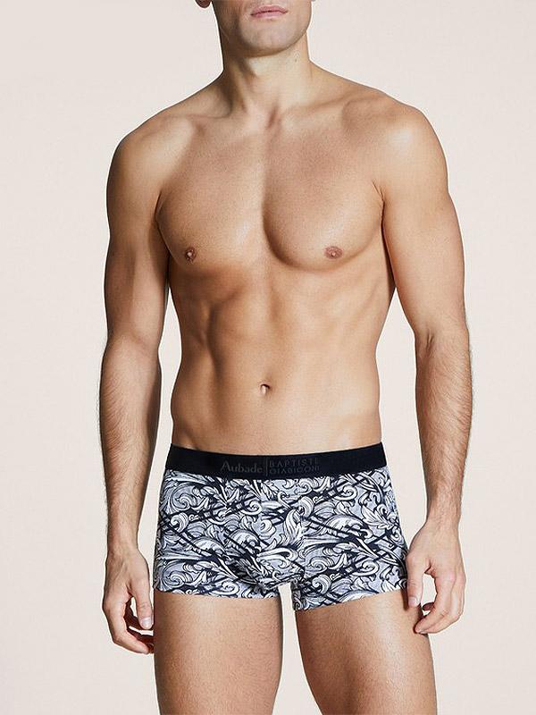 Aubade by Baptiste Giabiconi Cotton and Modal Blend Boxers Gebert Black - White Ornament Print