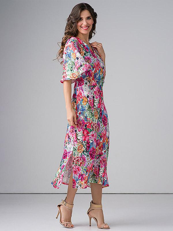 Lega lininė midi suknelė "Sonia Multicolor Flower Print"