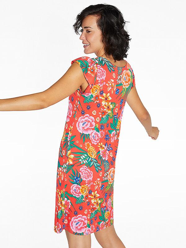 Ysabel Mora vasarinė viskozinė suknelė "Ariadne Coral - Multicolor Flower Print"