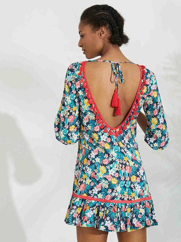 Ysabel Mora vasarinė viskozinė suknelė "Sintia Navy - Multicolor Flower Print"