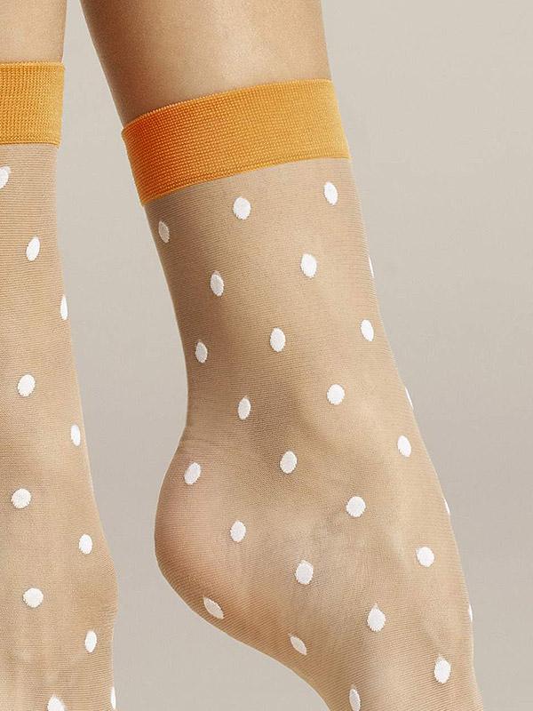 Fiore taškuotos kojinaitės "Papavero 20 Den Poudre - Orange - White Dots"