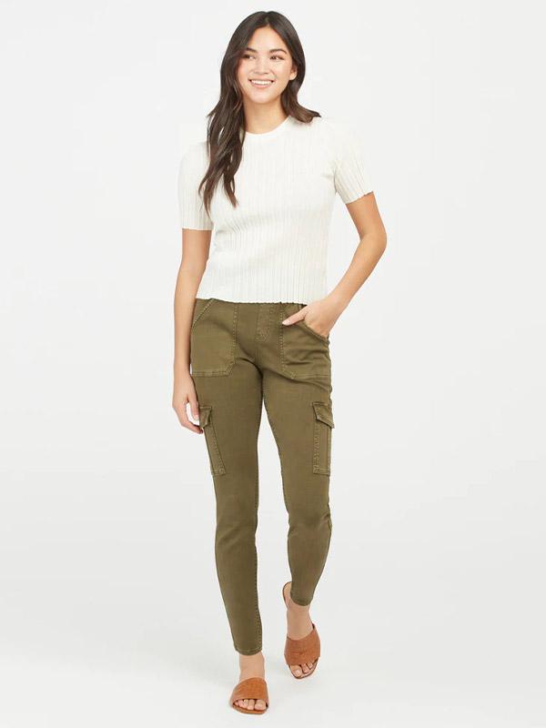 Spanx Shaping Trousers  Stretch Twill Ankle Cargo Dark Olive