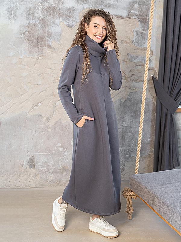 Lega Long Cotton Dress With Fluff Inside Trisha Graphite