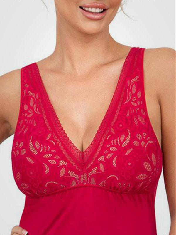 Donna Viscose Lace Nightdress Silvana Raspberry