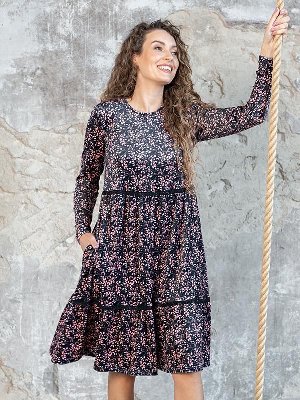 Lega платье из велюра свободного силуэта "Rafaela Black - Rose Flower Print Velour"