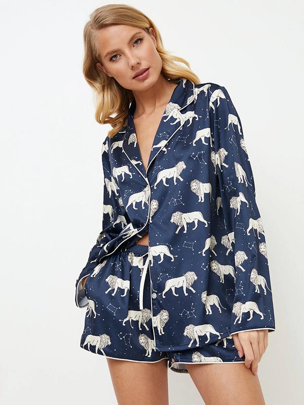 Aruelle короткая атласная пижама "Nala Short Dark Blue - Yellow"