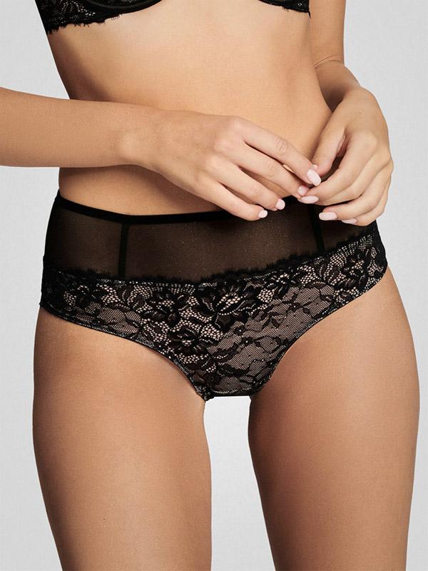 Esotiq nėriniuotos aukšto juosmens kelnaitės "Agave Black - Nude"