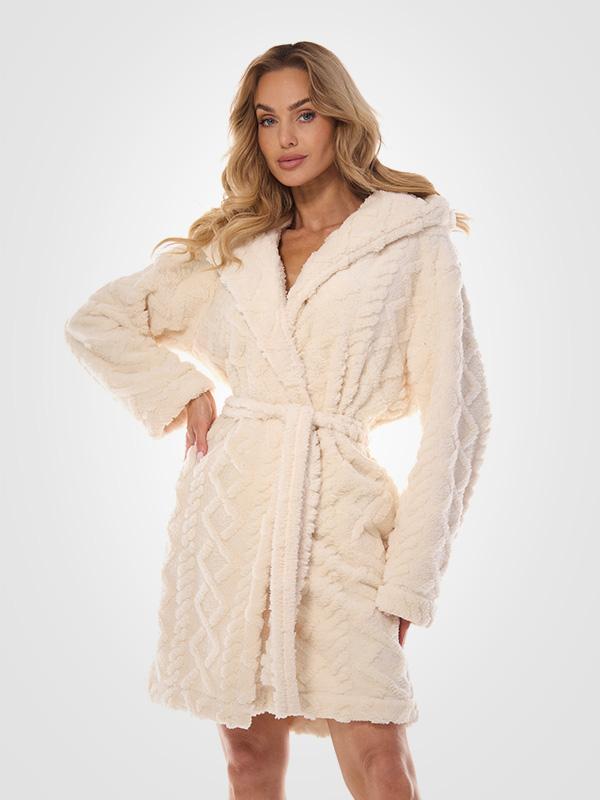 L&L Patterned Hooded Dressing Gown Geo Ecru