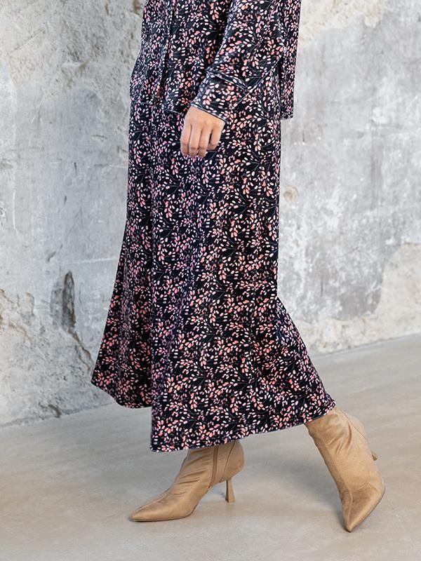 Lega Long Velour Skirt Viki Black - Rose Flower Print Velour