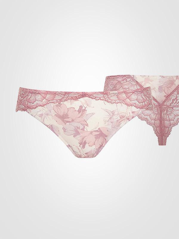 Lisca braziliško kirpimo kelnaitės "Isabelle Ecru - Pink Flower Print"