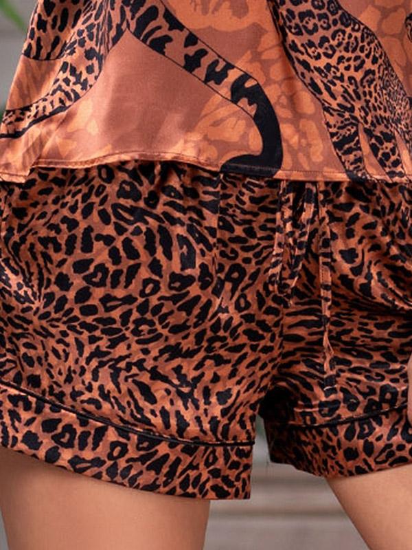 MiaMia šilkinė pižama "Amazonka Brown - Black Cheetah Print"