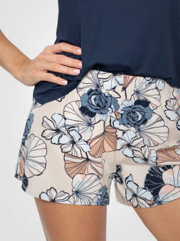 Donna Viscose Pajamas Set Sofia II Dark Blue - Beige