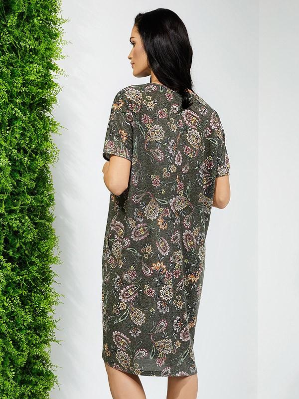 Lega suknelė su linu "Gardenia Khaki Flower Print"