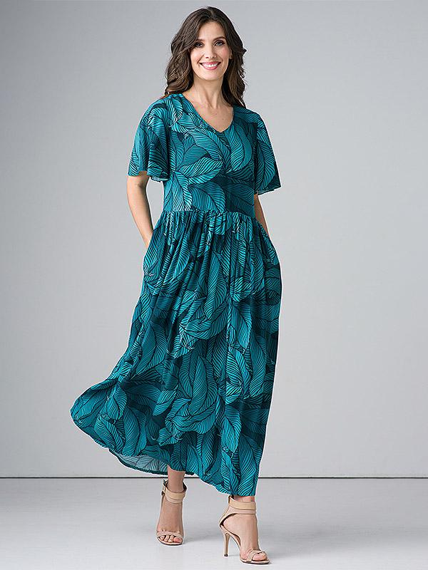 Lega maxi viskozinė suknelė "Adita Turquoise Floral Print"