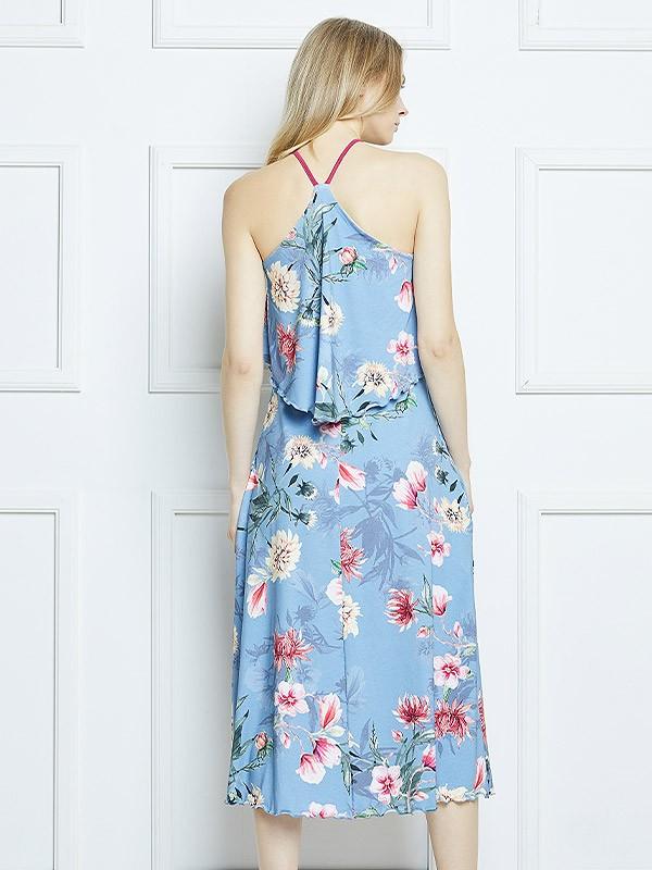 Lega viskozinė suknelė "Samantha Greyish Blue - Multicolor Flower Print"