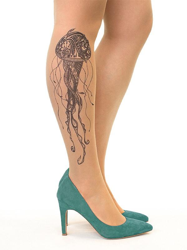Stop & Stare pėdkelnės su tatuiruote "Black Jellyfish 20 Den Sun"