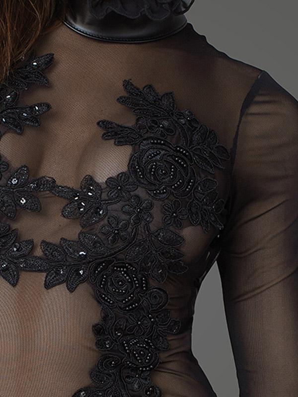 Noir Handmade Tight Dress with Lace Tiffany Black