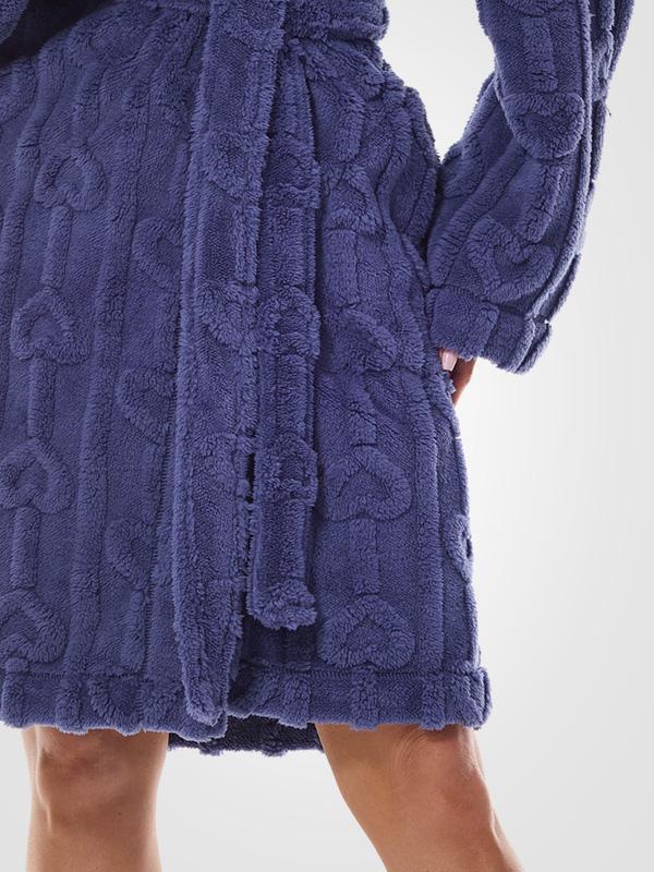 L&L Patterned Hooded Dressing Gown Carina Navy