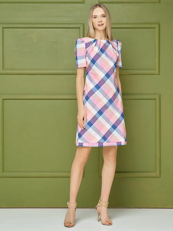 Lega хлопковое платье "Vanessa Blue - Pink - Grey Squares"