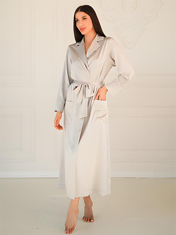 Komilfo ilgas šilkinis chalatas "Lilac Grey"