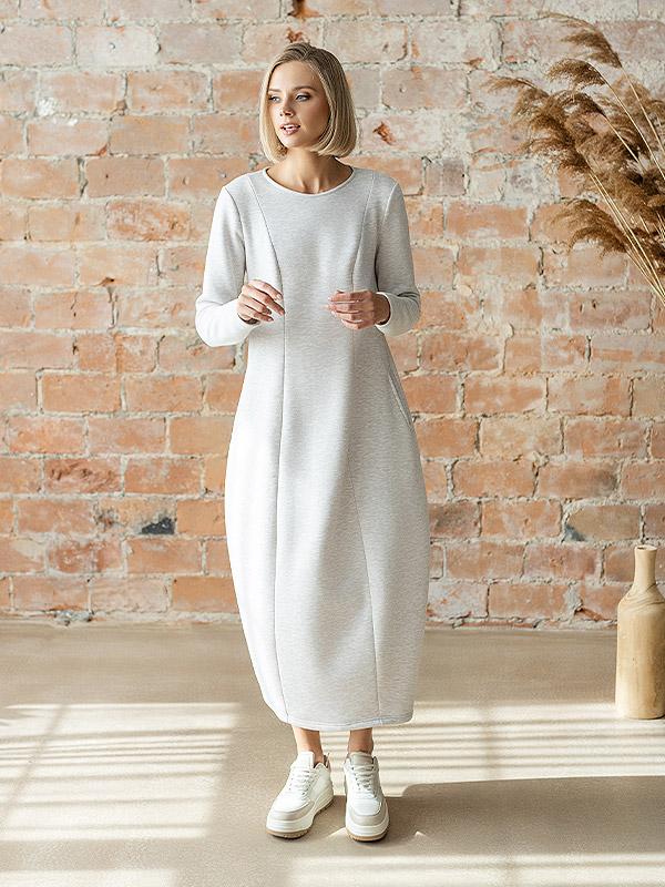 Lega Long Cotton Dress With Fluff Inside Arpi Beige Melange