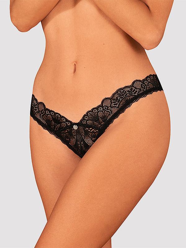 Obsessive Crochless Panties - Thong with Lace Donna Dream Black
