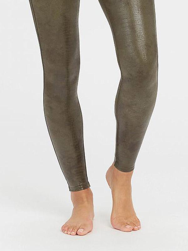 Spanx Faux Leather Shaping Leggings Faux Leather Croc Shine Dark Olive