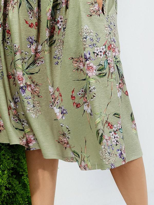 Lega sijonas su linu "Eustoma Green Flower Print"