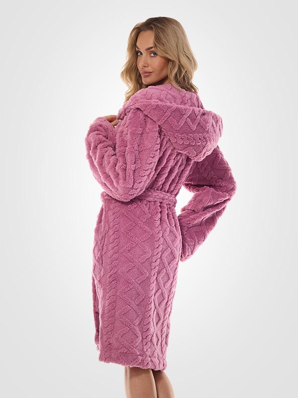 L&L Patterned Hooded Dressing Gown Geo Cherry