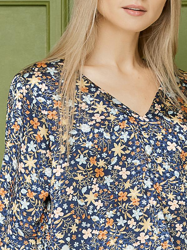 Lega атласная блузка "Zoyla Navy - Multicolor Flower Print"