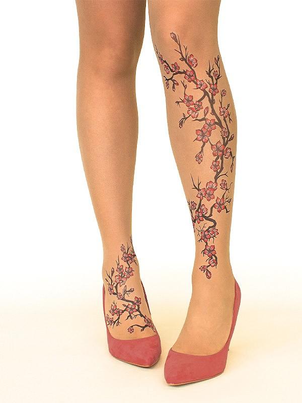 Stop & Stare pėdkelnės su tatuiruote "Cherry Blossoms 20 Den Sun"