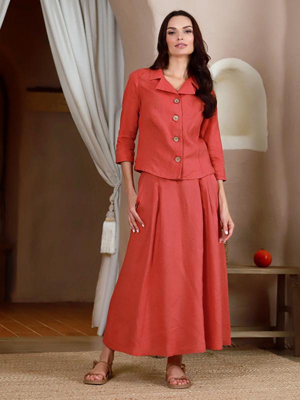 Lega Long Linen Skirt Donella Raspberry