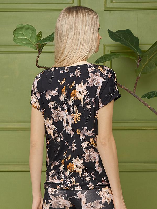 Lega viscose blouse Catalina Black - Golden Flower Print
