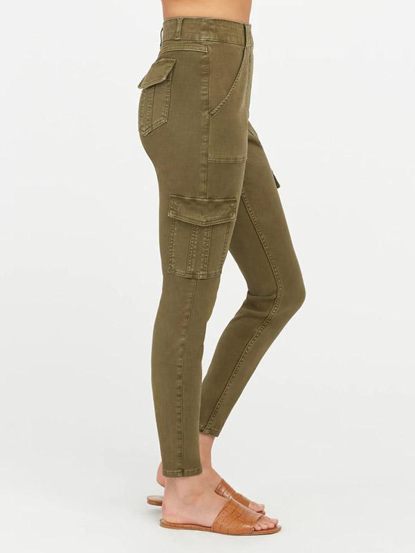 Spanx Shaping Trousers  Stretch Twill Ankle Cargo Dark Olive