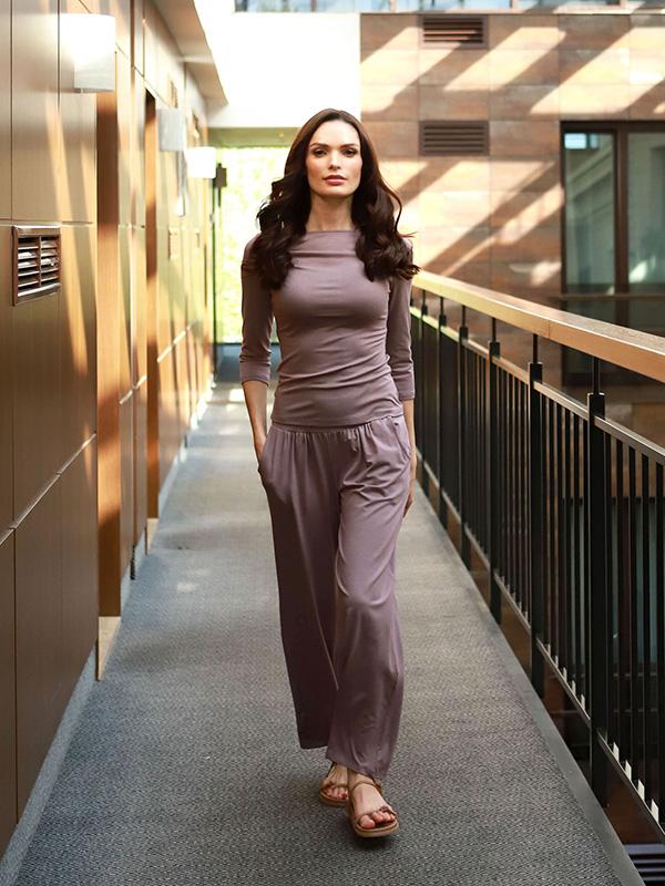 Lega Wide Viscose Trousers Aven Cocoa