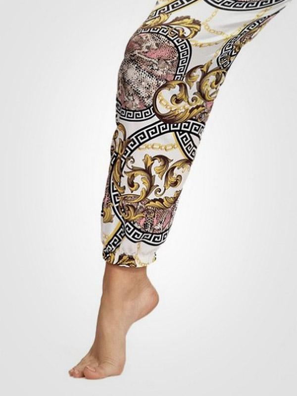 Donna ilga atlasinė pižama "Donatella White - Multicolor Ornament Print"