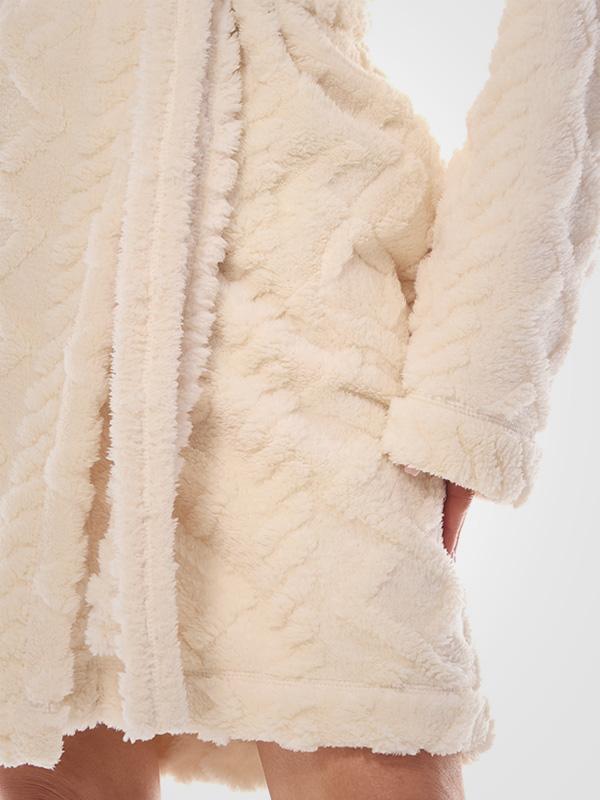 L&L Patterned Hooded Dressing Gown Geo Ecru
