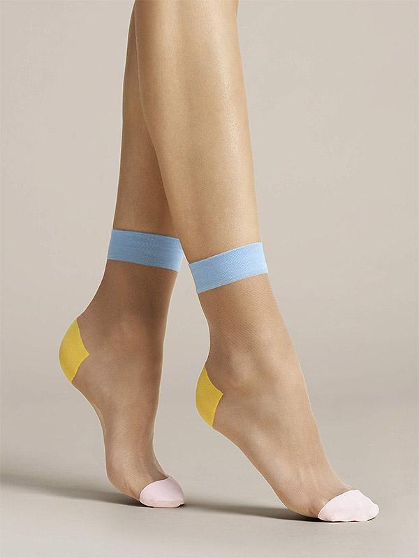 Fiore trispalvės kojinaitės "Tricolore 20 Den Poudre - Blue - Yellow - Pink"