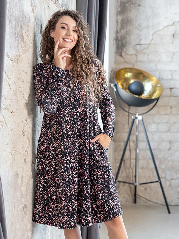 Lega платье из велюра свободного силуэта "Rosie Black - Rose Flower Print Velour"