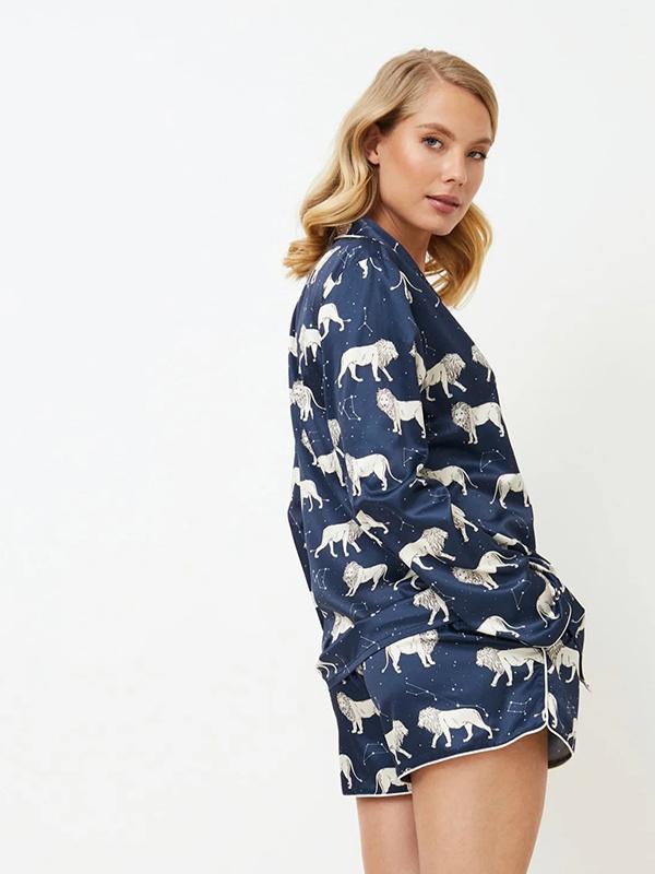 Aruelle короткая атласная пижама "Nala Short Dark Blue - Yellow"