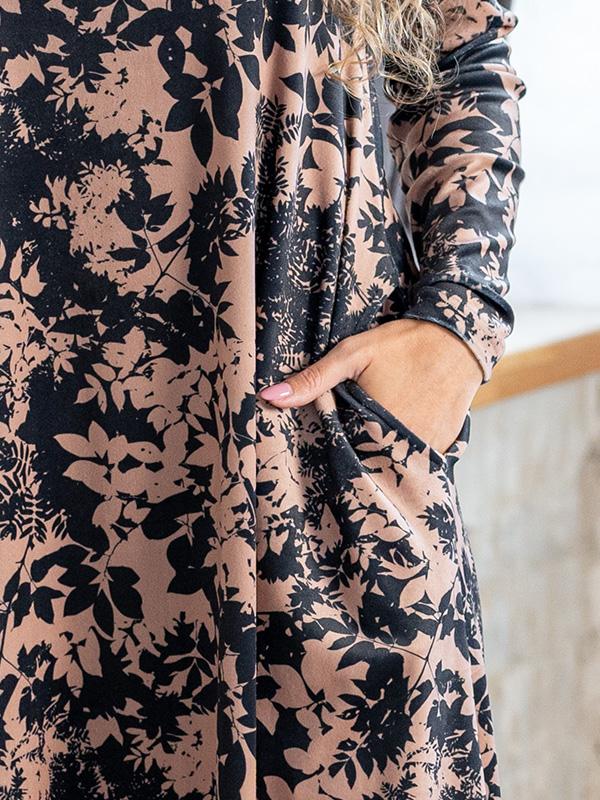Lega laisvo silueto veliūrinė suknelė "Rosie Black - Brown Flower Print Velour"