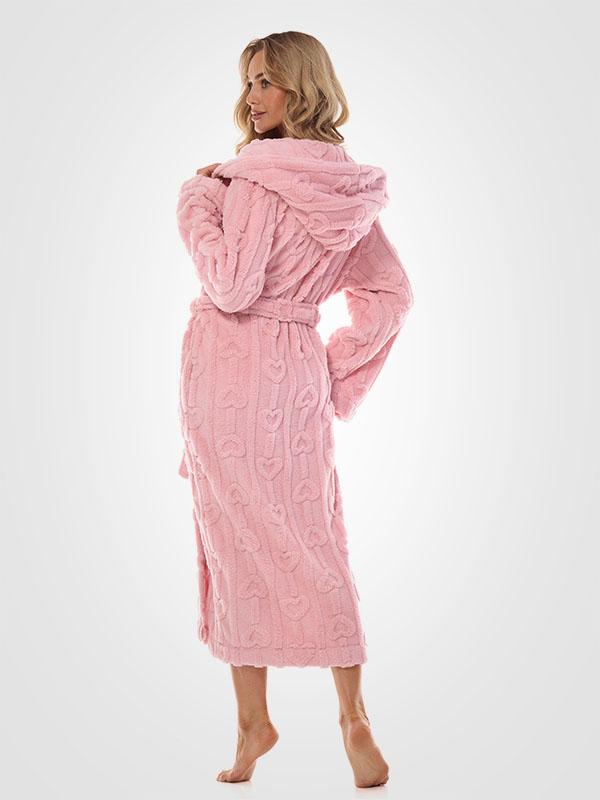 L&L Long Patterned Hooded Robe Carina Long Powder Pink