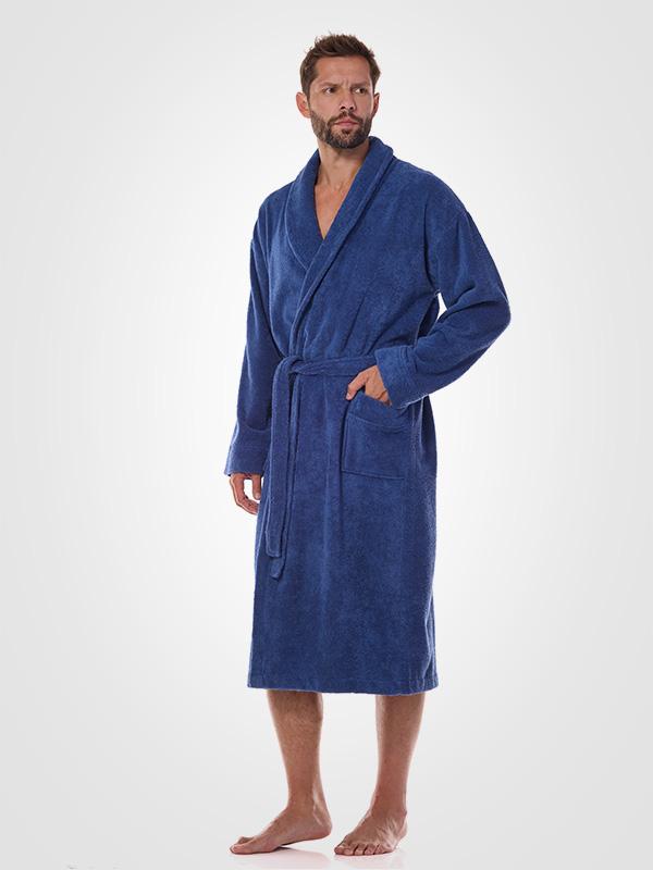 L&L Men's Cotton Dressing Gown Robert Navy