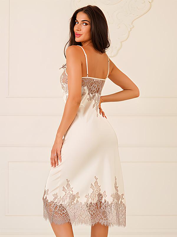 Komilfo ilgi šilkiniai naktiniai su nėriniais "Begonia Long Ivory"