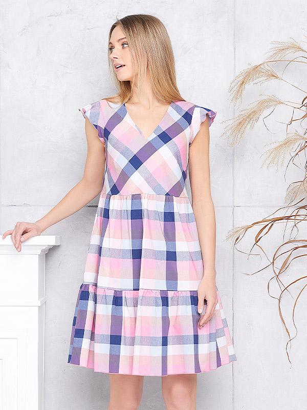Lega medvilninė A silueto suknelė "Dorina Blue - Pink - Grey"