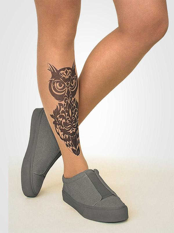 Stop & Stare prilipinamos kojinės su tatuiruote "Damask Owl 20 Den Sun"