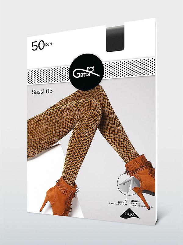 Gatta neperregimos raštuotos mikrofibros pėdkelnės "Sassi 05 50 Den Honey - Black"