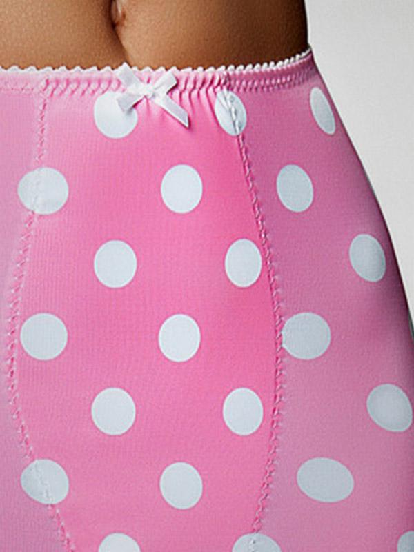 Nylon Dreams retro 6 dirželių prisegamų kojinių diržas "Ladybird Spot Pink - White Dots"