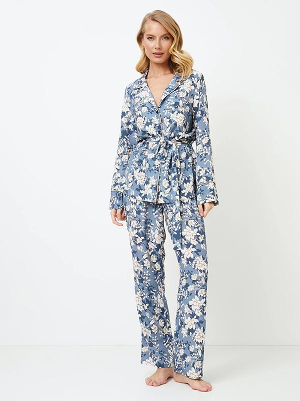 Aruelle длинная пижама из вискозы "Francine Long Blue - White Flower Print"