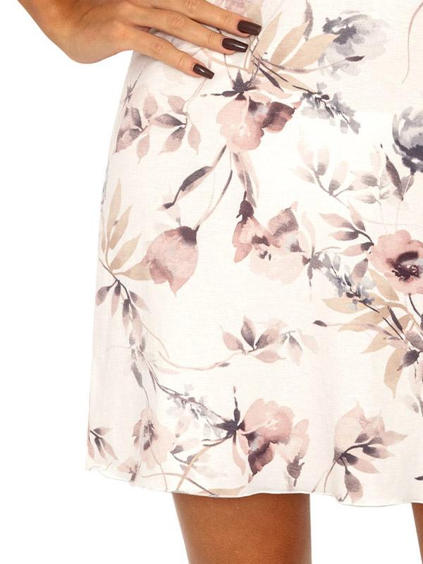 Donna Viscose Short-sleeved Nightdress Belinda Ecru - Rose Flower Print